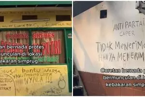 Kondisi terkini warteg yang selamat dari kebakaran, penuh coretan