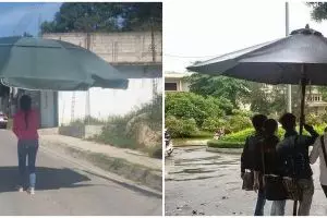 11 Tingkah nyeleneh orang pakai payung besar, bikin heran