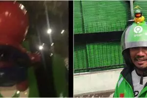 15 Potret kocak benda di helm ojek online ini bikin nggak habis pikir