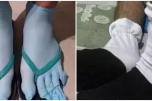 11 Tingkah lucu orang pakai kaus kaki, gunakan benda seadanya