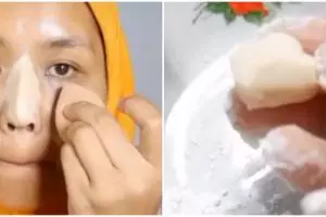 Wanita ini merias pakai campuran tepung, hasil makeup bikin melongo
