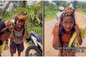 Bikin hati nggak tega, dua lansia ini panggul karung 30 kg di kepala