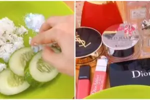 Aksi wanita makan nasi garam dikelilingi makeup mahal, jadi sorotan