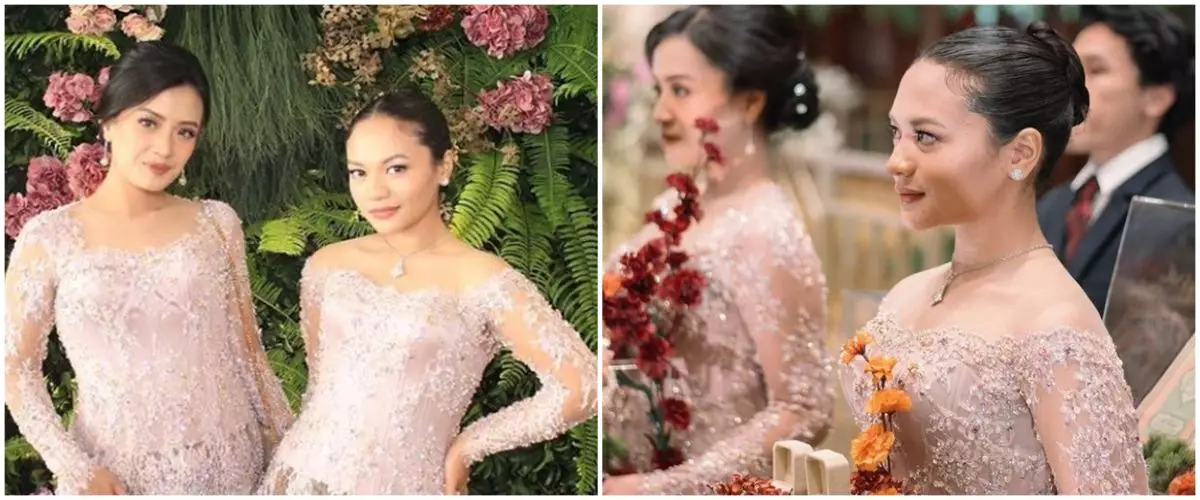 7 Potret Amel Carla datang ke nikahan kakak, tubuhnya bikin pangling
