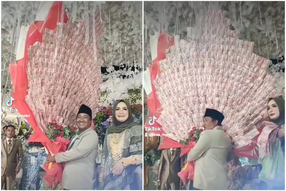 pria beri kado pernikahan buket bunga © TikTok