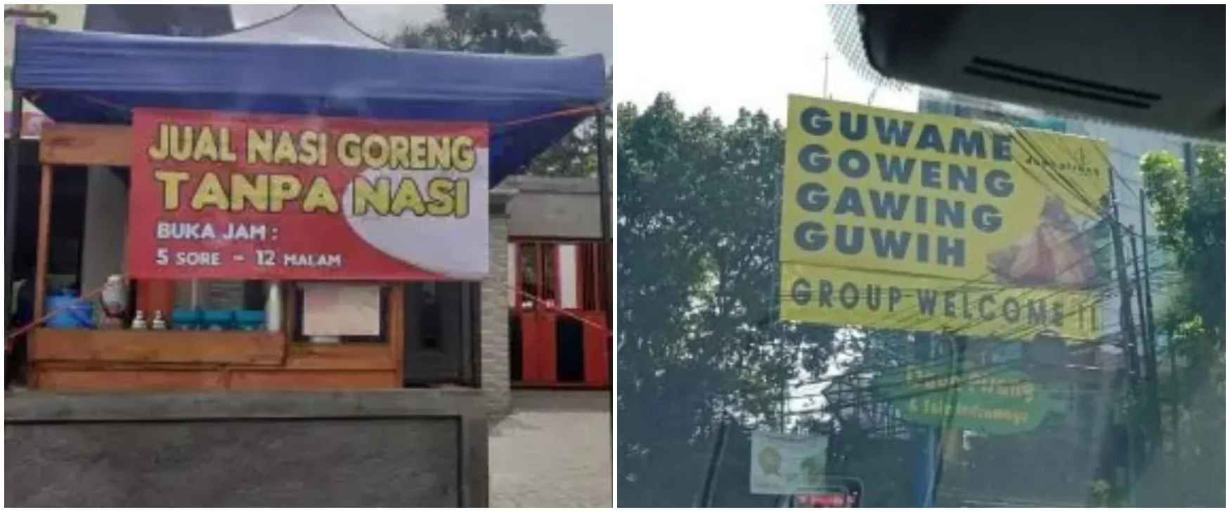 11 Tulisan nyeleneh menu di spanduk warung makan, bikin mikir mau beli