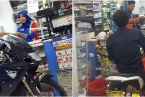 11 Potret nyeleneh motor masuk minimarket ini bikin geleng kepala