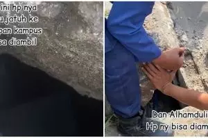 HP wanita ini jatuh di selokan, reaksi tim damkar tuai pujian