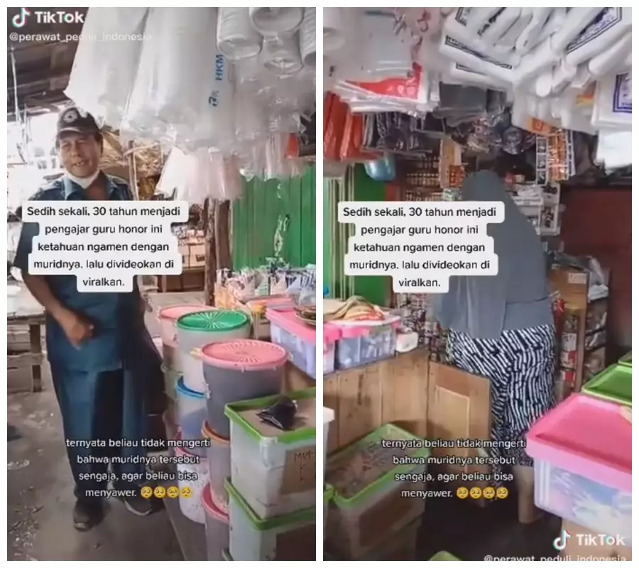 30 tahun jadi guru honorer ngamen di pasar © TikTok/@perawat_peduli_indonesia 30 tahun jadi guru honorer ngamen di pasar © TikTok/@perawat_peduli_indonesia