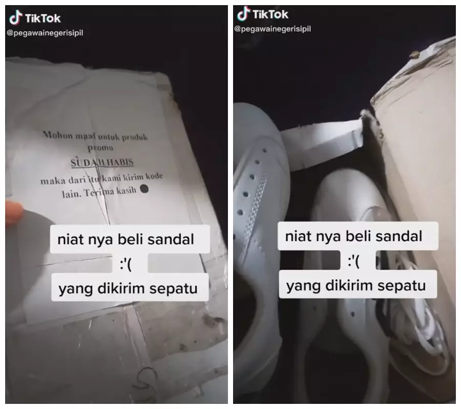 beli sandal dikasih sepatu mereknya terbalik © TikTok/@mumuy29_