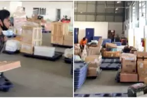 Heboh penampakan paket super besar isinya perahu, bikin warganet heran