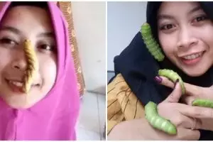 Aksi emak-emak santai bermain dengan ulat ini bikin merinding