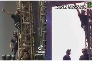 Aksi Nassar panjat tiang panggung Pestapora bikin penonton heboh