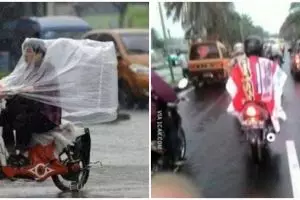 17 Potret lucu orang pakai jas hujan ini ada-ada saja idenya
