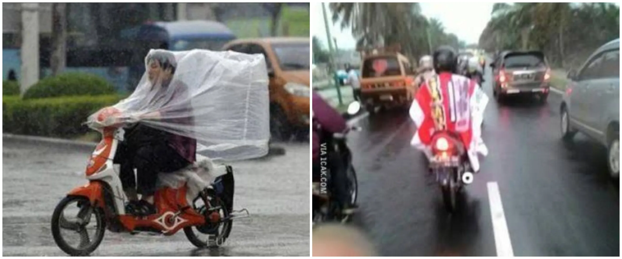 17 Potret lucu orang pakai jas hujan ini ada-ada saja idenya