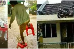 13 Aksi nyeleneh warga atasi banjir ini bukti kreatif saat kepepet