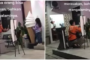 Momen ayah motret anak bareng patung es krim, bukti bahagia itu sepele
