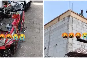 Momen apes pria saat tetangga bangun rumah, motor jadi mandi semen