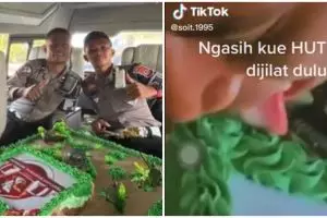 Heboh oknum polisi jilat kue untuk HUT TNI sambil cengengesan