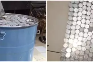 Lima tahun nabung uang koin di drum, saat dibuka jumlahnya wow