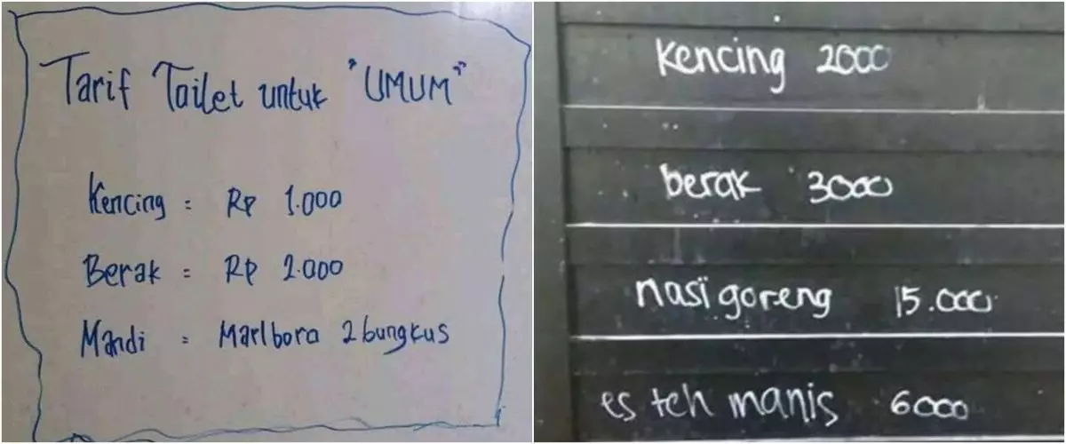 13 Peraturan nyeleneh tarif di toilet ini bikin geleng kepala