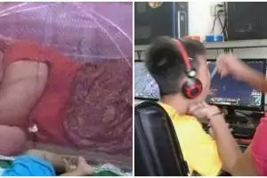 13 Aksi nyeleneh emak-emak momong anak, ada aja tingkahnya