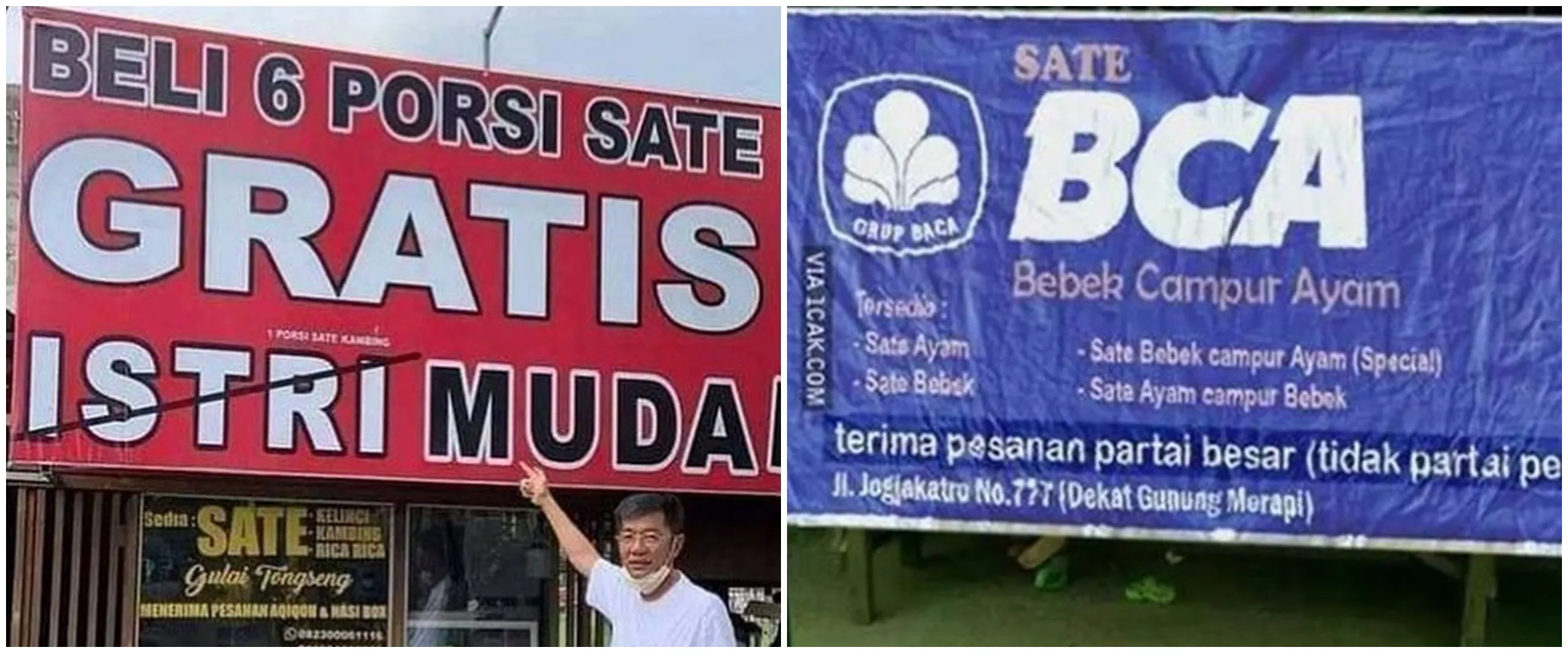 15 Tulisan kocak spanduk pedagang sate ini bikin gagal fokus