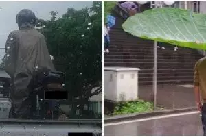 11 Potret nyeleneh orang saat hujan, bikin geleng kepala