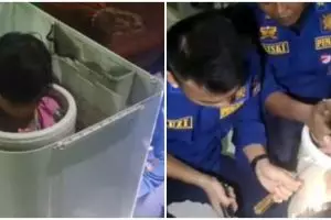 Balita ini terjebak dalam mesin cuci, aksi petugas Damkar tuai pujian