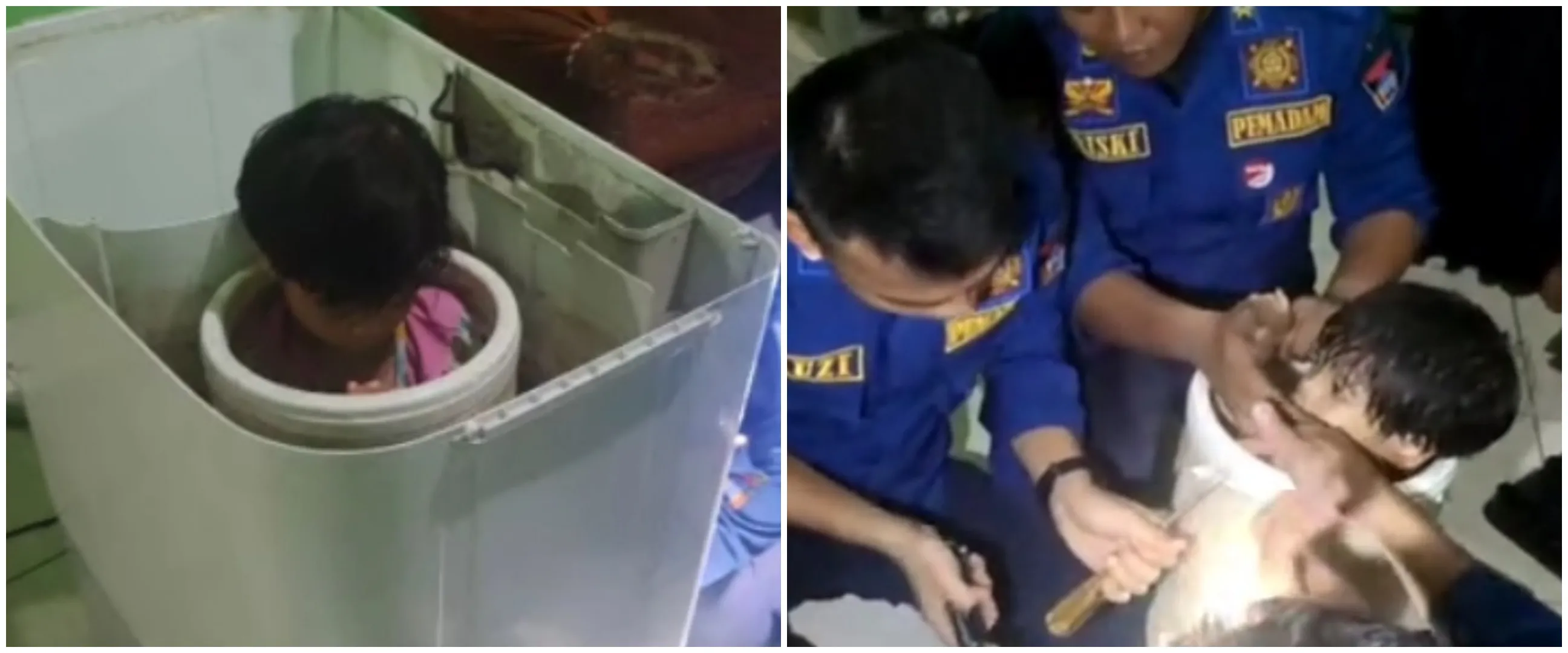 Balita ini terjebak dalam mesin cuci, aksi petugas Damkar tuai pujian