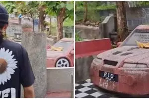 Penampakan makam tak biasa di Jogja, batu nisannya bentuk mobil sedan
