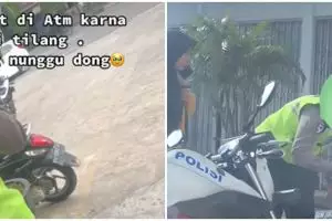 Momen pengendara motor kabur saat ditilang, sembunyi di dalam ATM