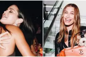 Momen pertemuan perdana Selena Gomez dan Hailey Bieber, saling pelukan