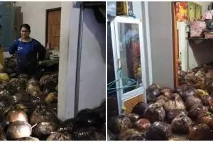 Rumah ini dipenuhi kelapa setelah banjir, penampakannya bikin heran