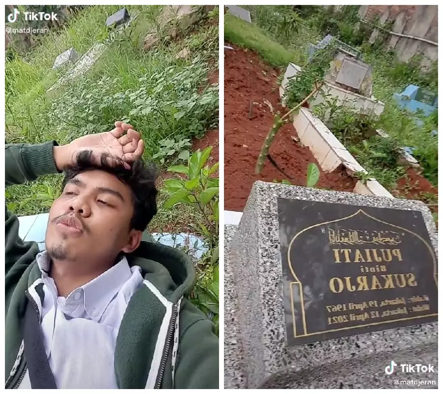 pemuda healing di makam ibu © TikTok/@matdjeran
