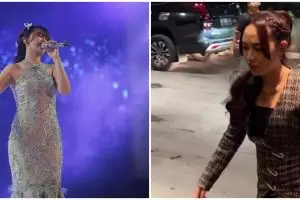 Detik-detik sepatu Happy Asmara jebol saat manggung, kakinya keseleo