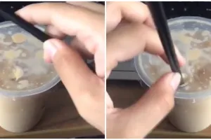 Cara wanita buka minuman pakai sedotan tumpul ini rapi dan simpel