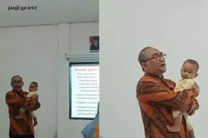 Momen dosen ngajar sambil gendong bayi, alasannya bikin terharu