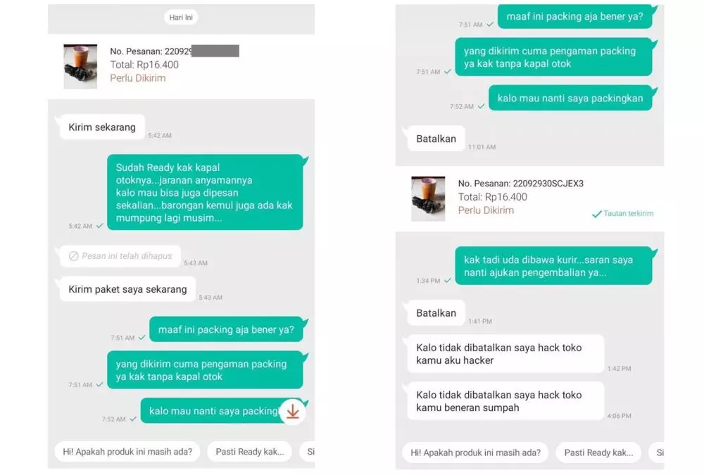 chat pembeli ke online shop bikin emosi © berbagai sumber