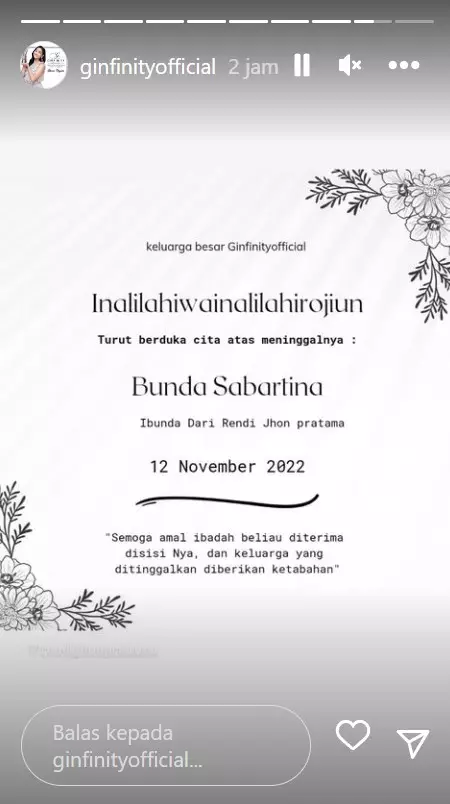 Ibunda Rendi Jhon meninggal dunia Instagram