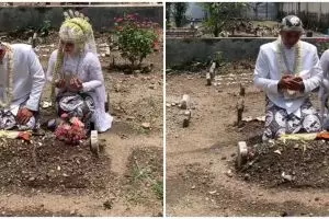 Pasangan pengantin ini berfoto di sebuah makam, alasannya bikin mewek
