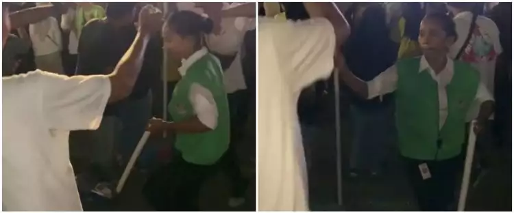 Asyik banget, petugas kebersihan nyapu sambil joget di acara konser