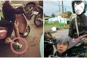 13 Foto pengendara motor ini ada yang aneh, harus jeli lihatnya