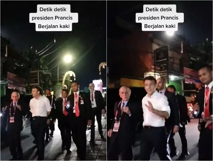 Presiden Perancis Emmanuel Macron jalan kaki © 2022 TikTok