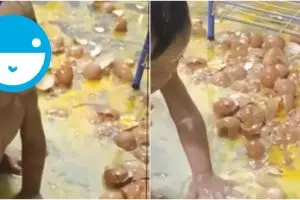 Momen anak mandi pakai 100 butir telur, bingung mau ketawa atau nangis