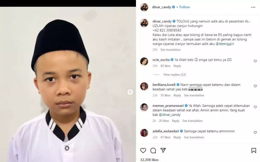 Adik Dinar Candy hilang © 2022 Instagram Adik Dinar Candy hilang © 2022 Instagram