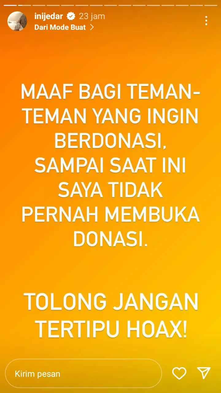 jedar buka suara terkait donasi © instagram jedar buka suara terkait donasi © instagram