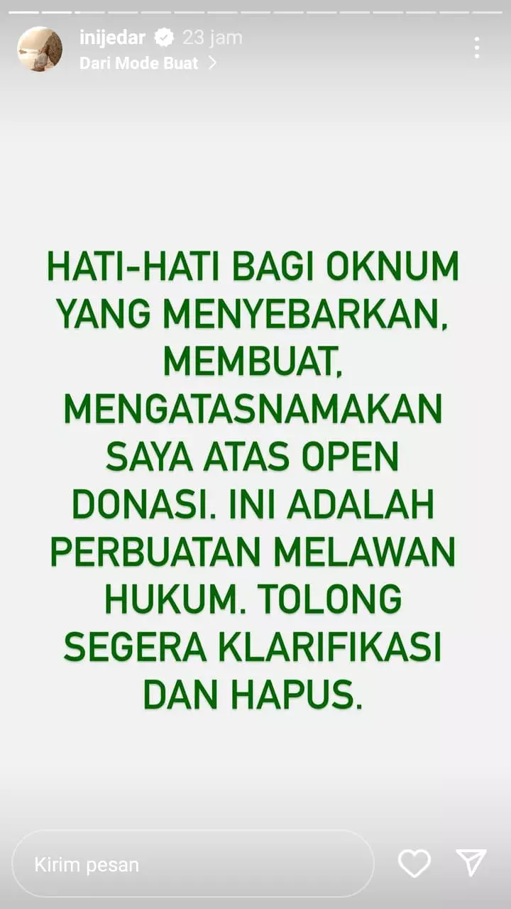 jedar buka suara terkait donasi © instagram jedar buka suara terkait donasi © instagram