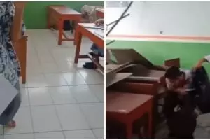 Terenyuh, konten iseng kelas jatuh malah betulan ambruk akibat gempa