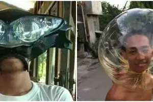 11 Tingkah iseng pakai benda di kepala, kok bisa kepikiran ya?
